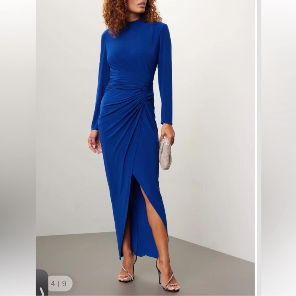 Rene Ruiz ruched long sleeved dress, blue, size 2